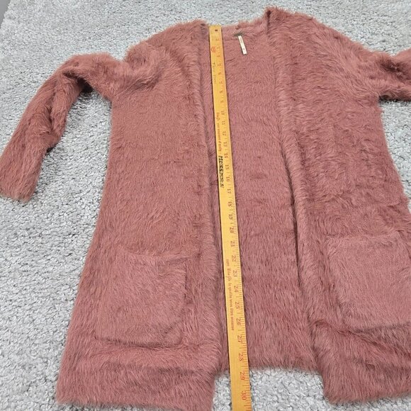 Free People Cardigan Womens XS Dusty Rose Fuzzy Faux Fur Open Front Pockets - Picture 9 of 12